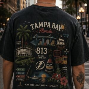 813 Tampa Bay Unisex- Snow Wash Raw-Hem Boxy T-shirt