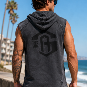 Black on Black GA- Snow Washed Boxy Hooded Tank Top