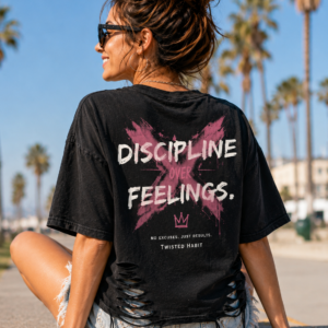 Discipline over Feelings- Snow Washed Raw-Hem T-Shirt